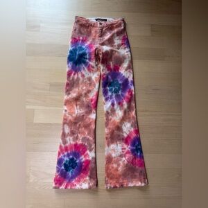 Rare J Brand Tie Dye Flare Jeans Pink Purple Boho Festival Size 25